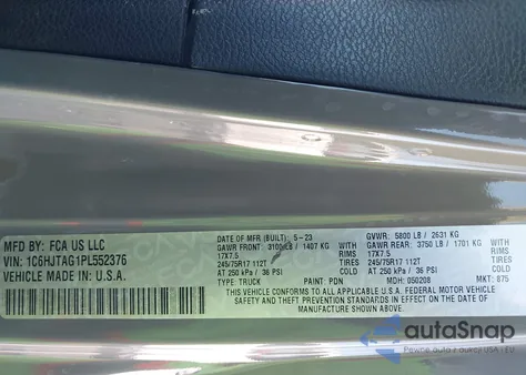 2023 Jeep Gladiator Sport 4X4 из США, поврежденный, VIN 1C6HJTAG1PL552376